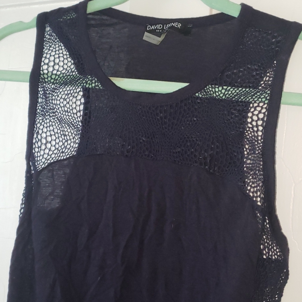 David Lerner Lace Mesh Navy Blue Tank